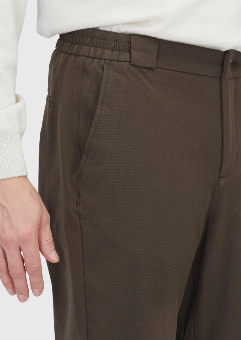 Khaki Weaving Jogging Fit Casual Cotton Blended Trousers - 3