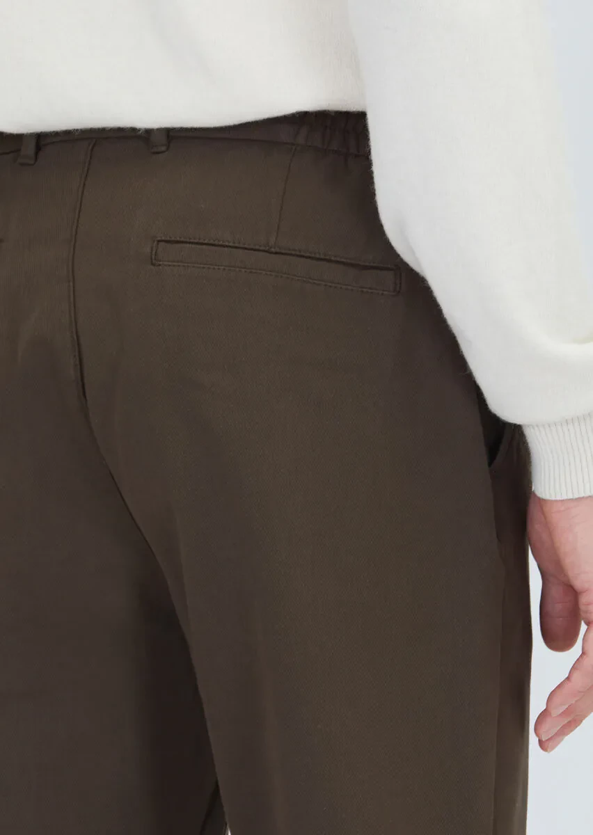 Khaki Weaving Jogging Fit Casual Cotton Blended Trousers - 4