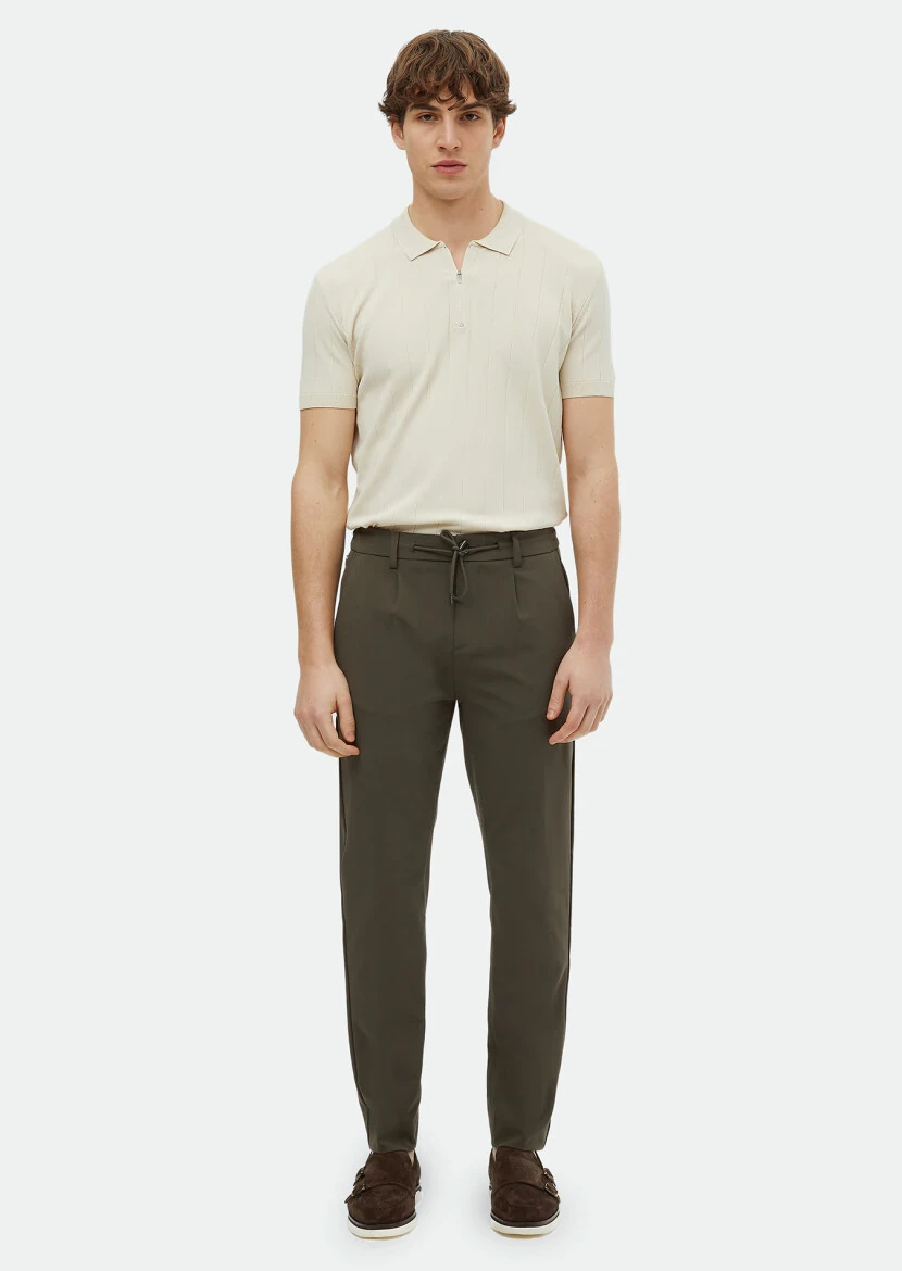 Khaki Weaving Jogging Fit Casual Trousers - RAMSEY