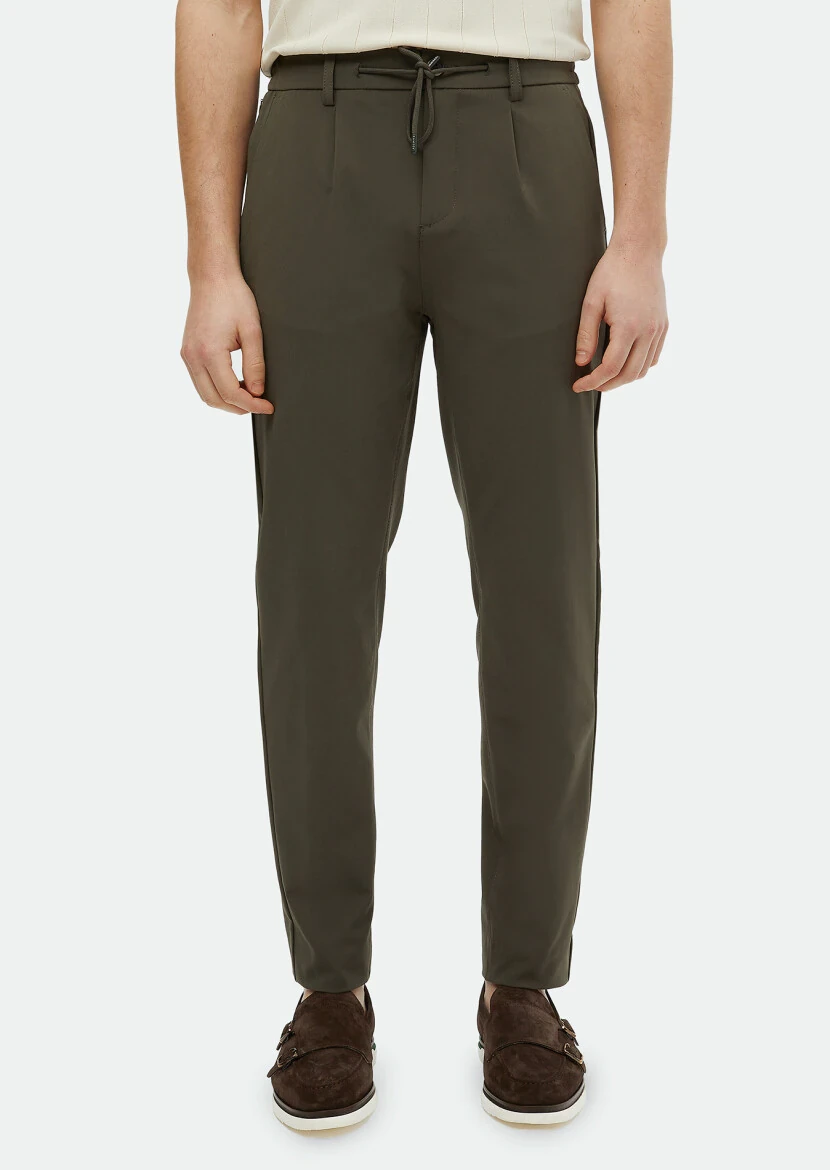 Khaki Weaving Jogging Fit Casual Trousers - RAMSEY