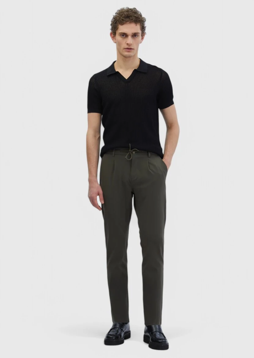 Khaki Weaving Jogging Fit Casual Trousers - RAMSEY