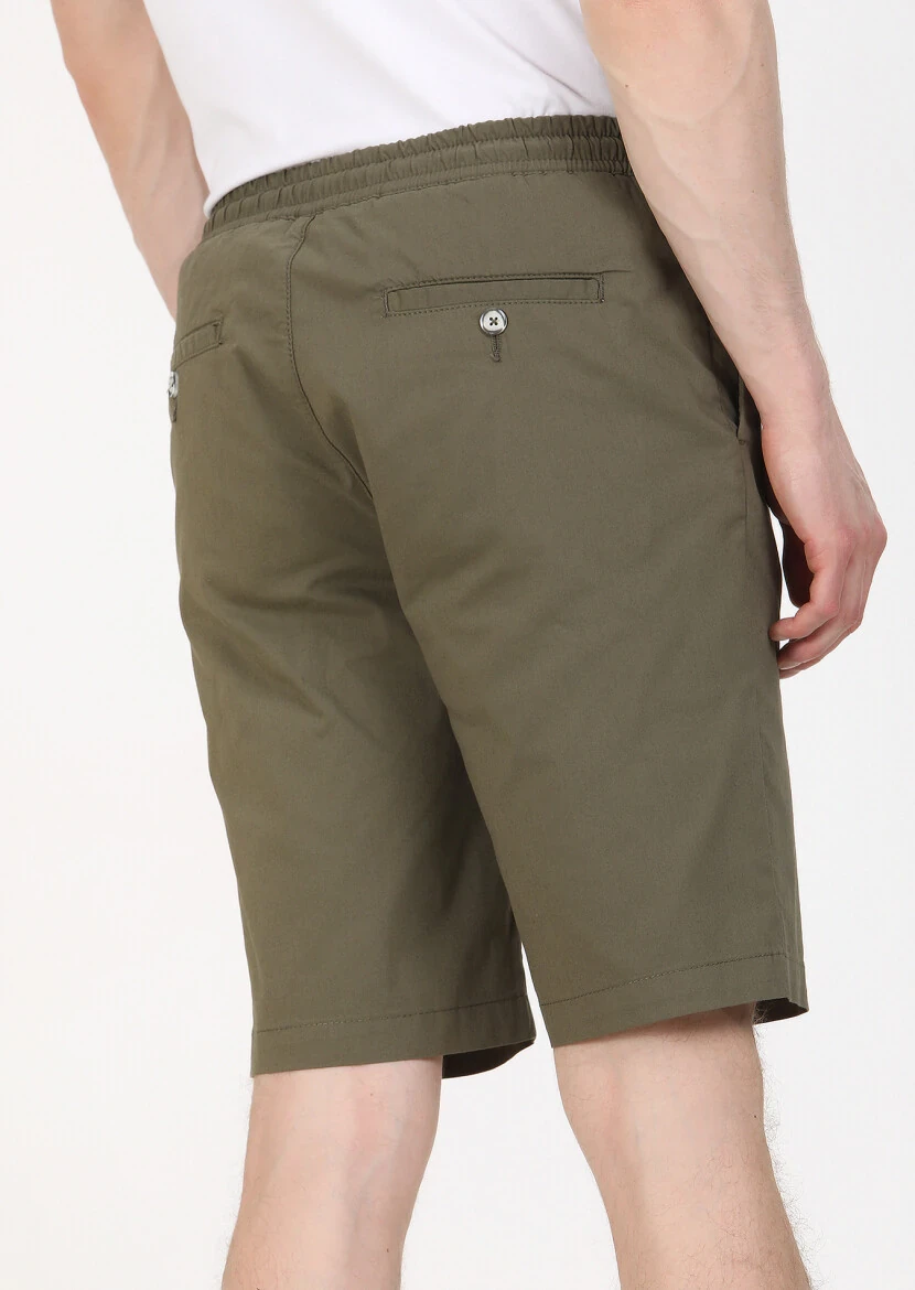 Khaki Weaving Regular Fit Casual Cotton Blended Bermuda - 4
