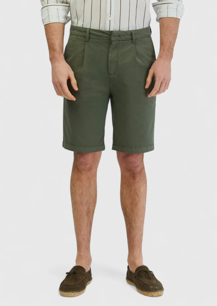 Khaki Weaving Regular Fit Casual Cotton Blended Bermuda 