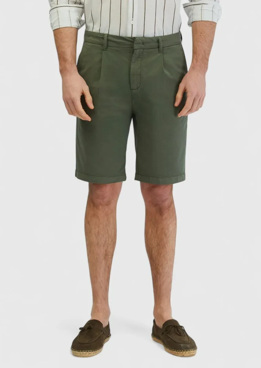 Khaki Weaving Regular Fit Casual Cotton Blended Bermuda - 2