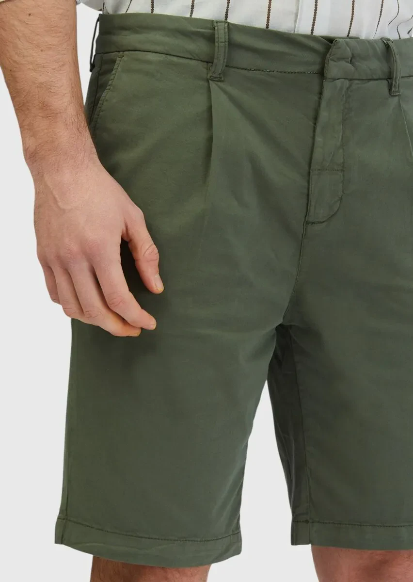 Khaki Weaving Regular Fit Casual Cotton Blended Bermuda - 3