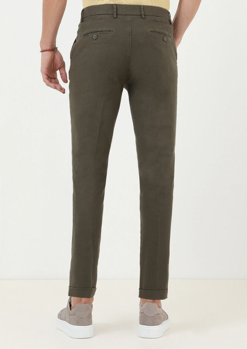 Khaki Weaving Regular Fit Casual Cotton Blended Trousers - 4