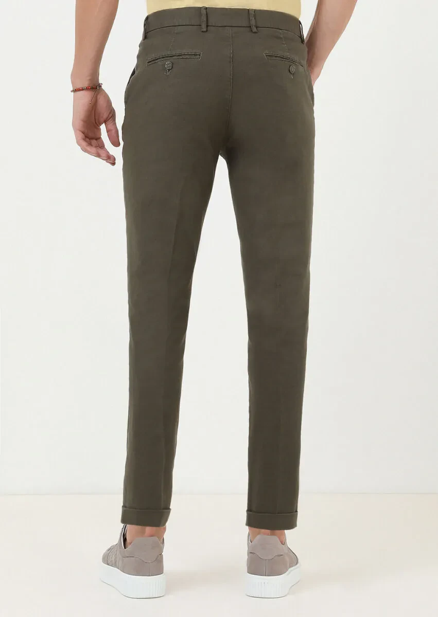 Khaki Weaving Regular Fit Casual Cotton Blended Trousers - 4