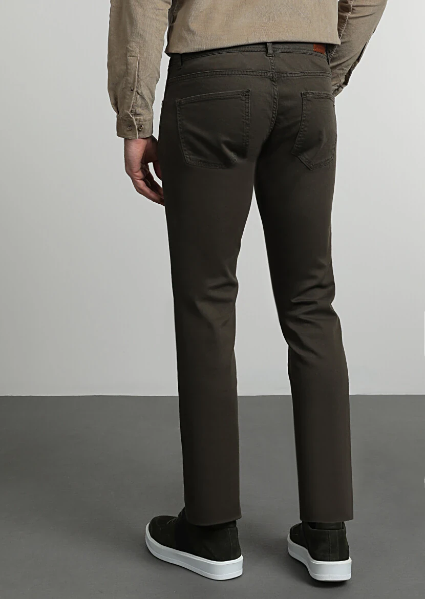 Khaki Weaving Slim Fit Casual Cotton Blended Trousers - 4
