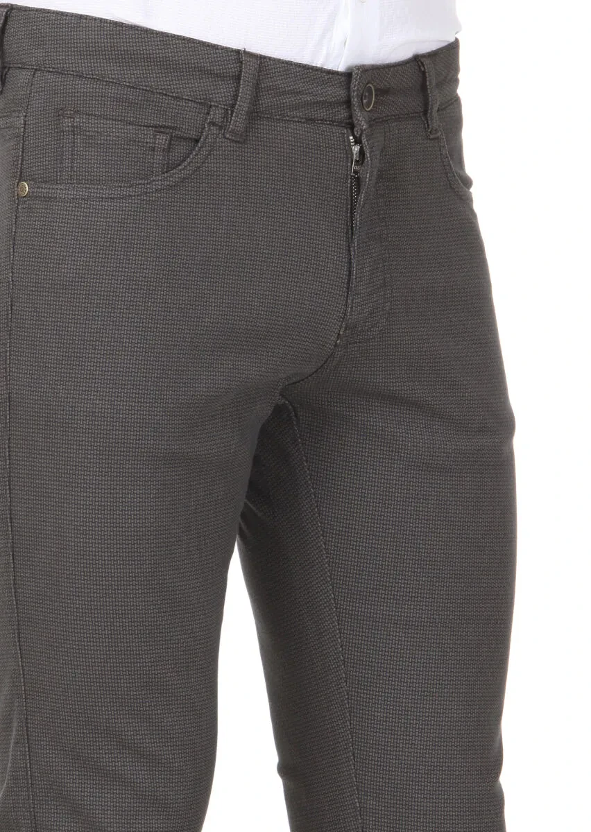 Khaki Weaving Slim Fit Casual Cotton Blended Trousers - 3