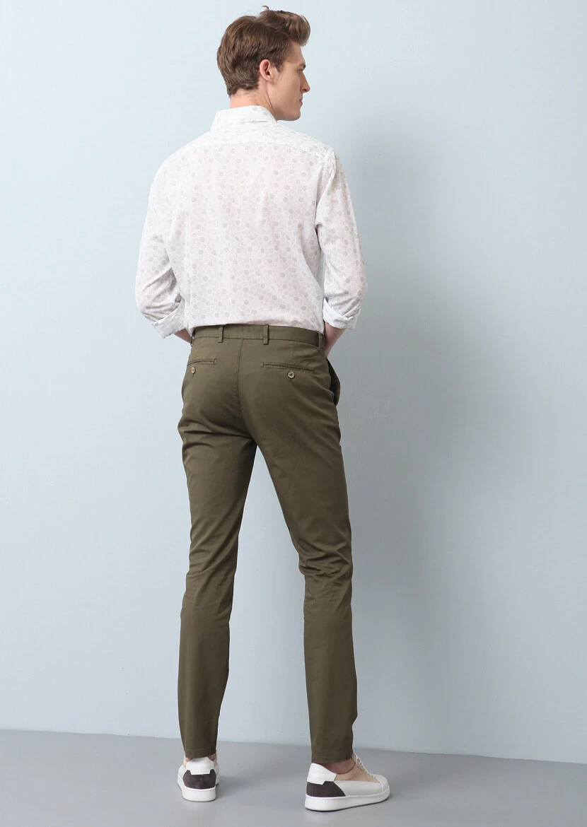 Khaki Weaving Slim Fit Casual Cotton Blended Trousers - 5