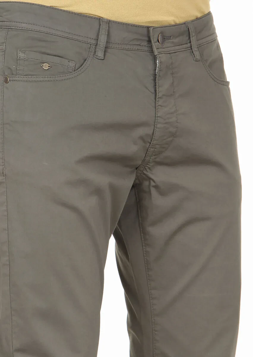 Khaki Weaving Slim Fit Casual Cotton Blended Trousers - 3