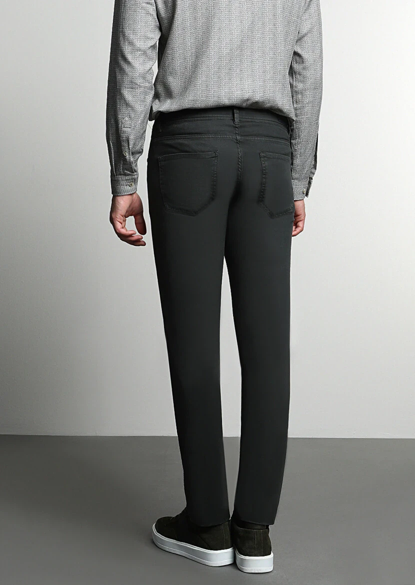 Khaki Weaving Slim Fit Casual Cotton Blended Trousers - 5