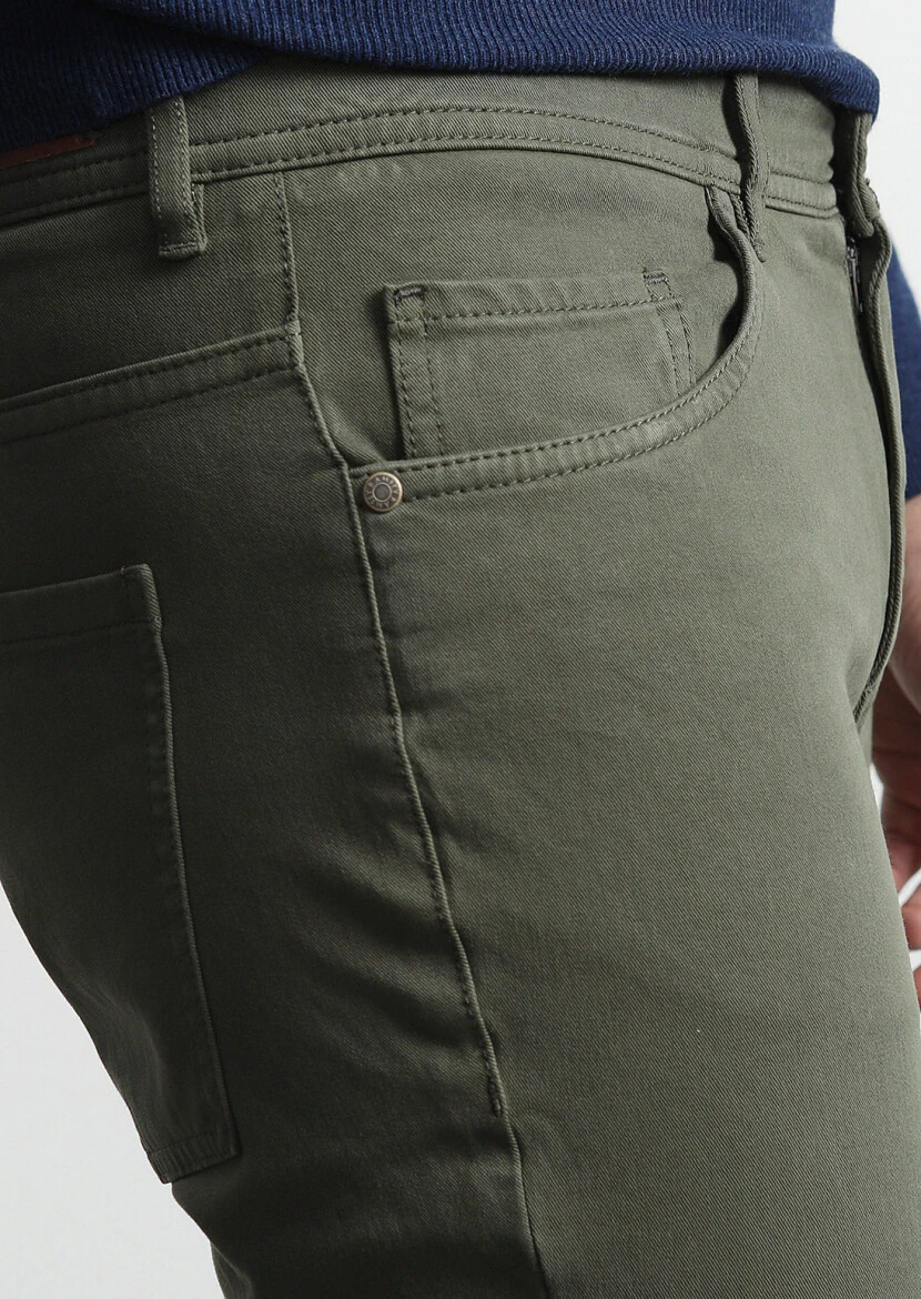 Khaki Weaving Slim Fit Casual Cotton Blended Trousers 