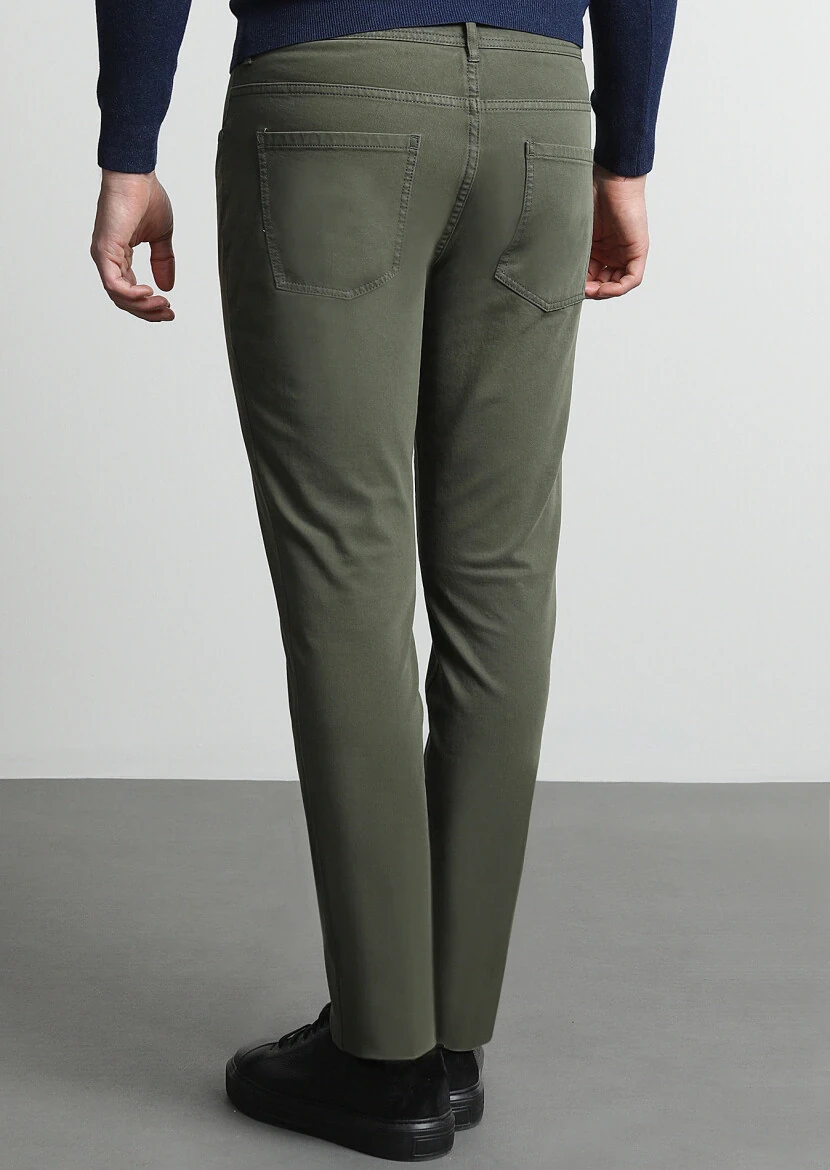 Khaki Weaving Slim Fit Casual Cotton Blended Trousers - 4