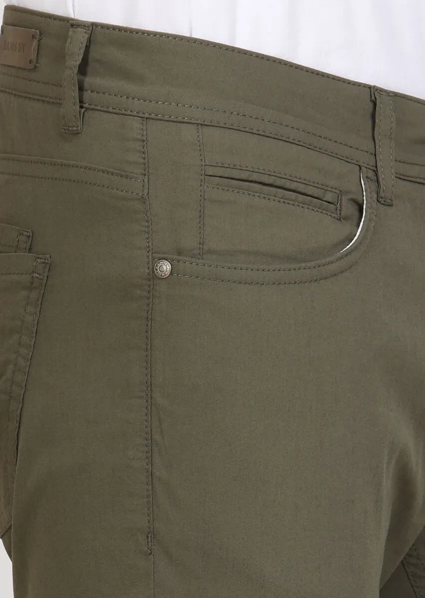 Khaki Weaving Slim Fit Casual Cotton Blended Trousers - 3