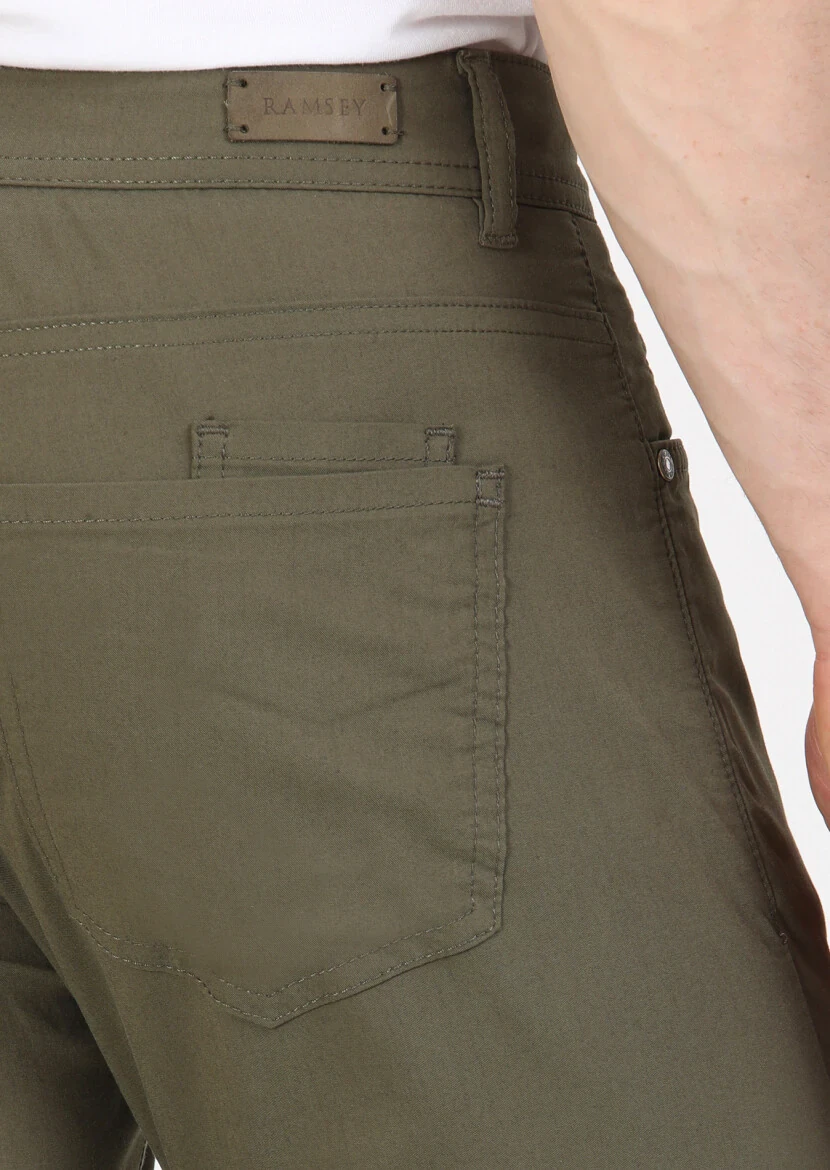 Khaki Weaving Slim Fit Casual Cotton Blended Trousers - 5