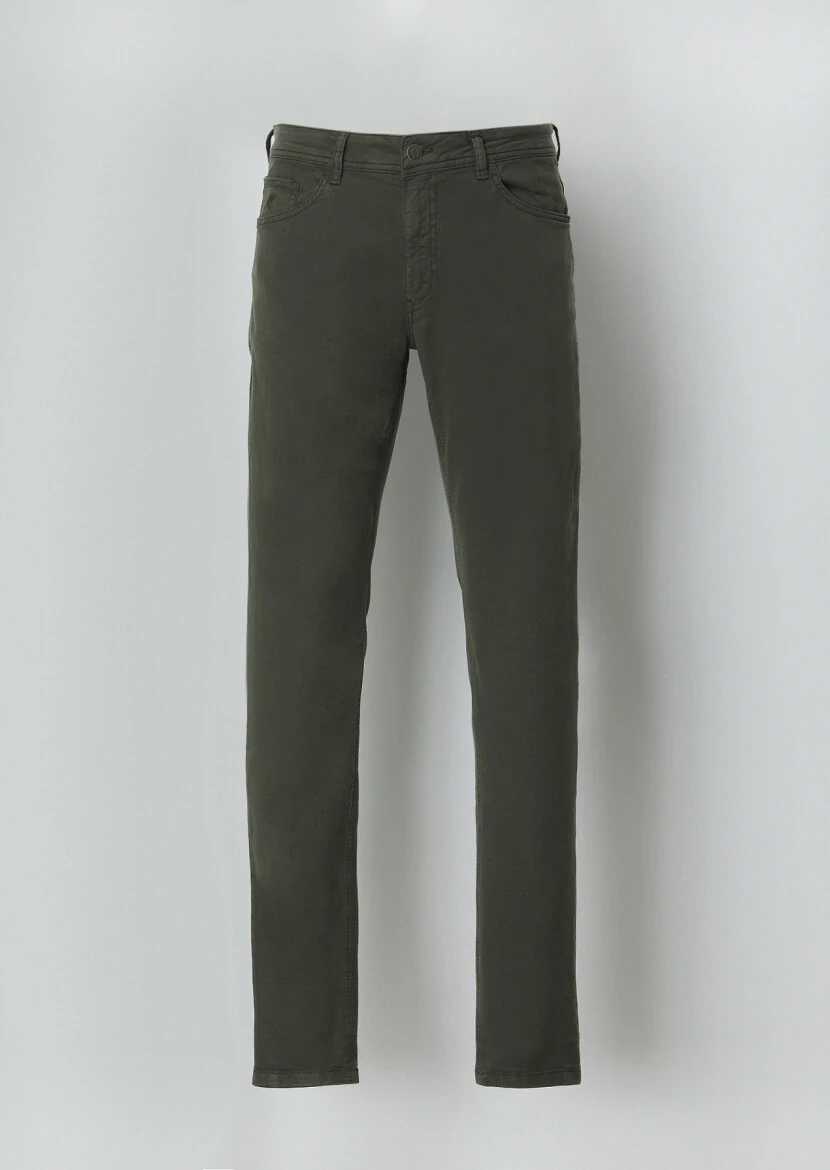 Khaki Weaving Slim Fit Casual Cotton Blended Trousers - 5