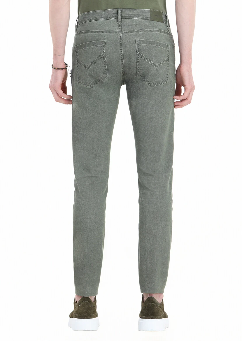Khaki Weaving Slim Fit Casual Cotton Blended Trousers - 4