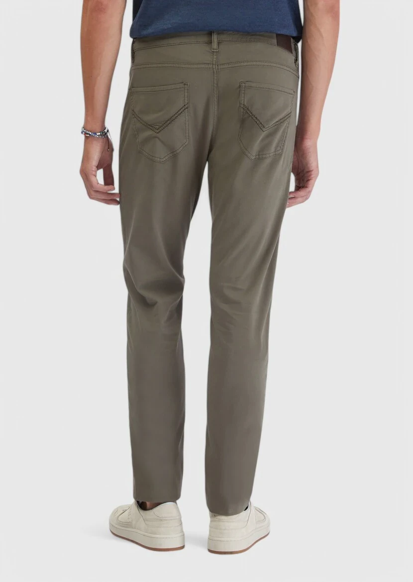 Khaki Weaving Slim Fit Casual Cotton Blended Trousers - 4
