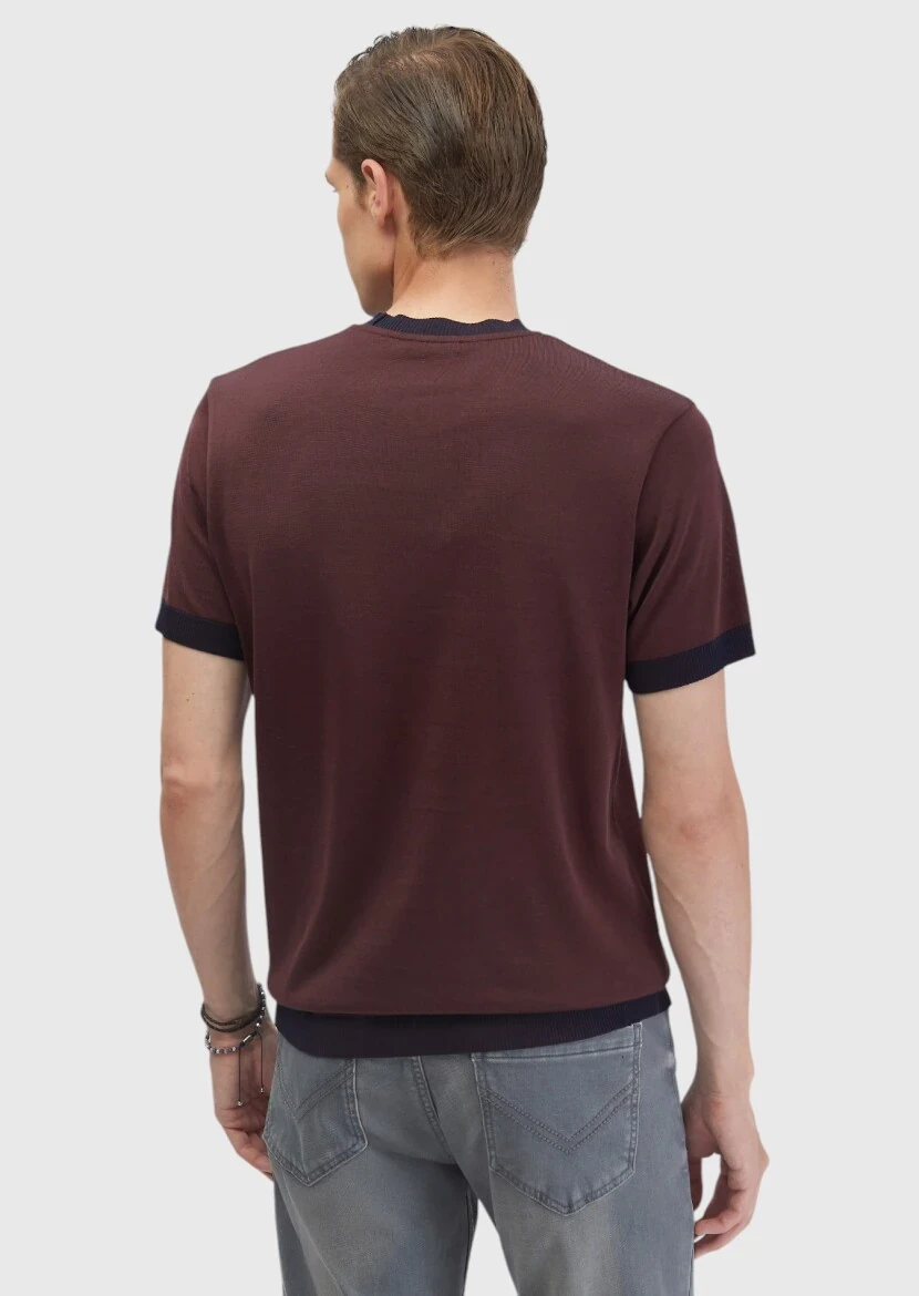 Kiremit Düz Bisiklet Yaka %100 Pamuk T-Shirt - 6