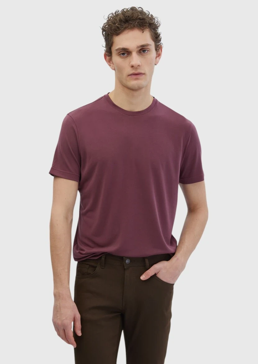 Kiremit Düz Bisiklet Yaka T-Shirt - RAMSEY