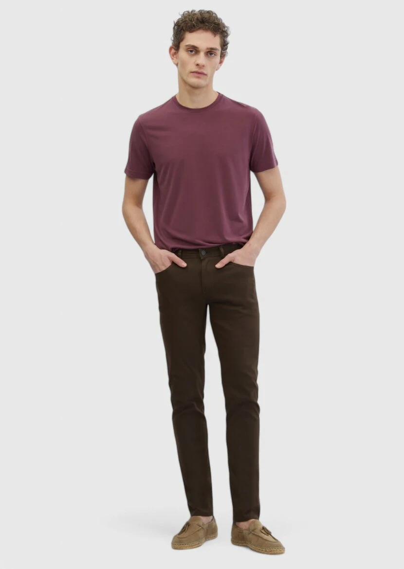 Kiremit Düz Bisiklet Yaka T-Shirt 