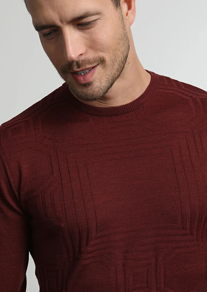 Kiremit Düz Örgü %100 Yün Triko Kazak - 1