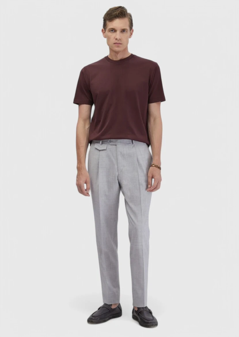 Kiremit Jakarlı Bisiklet Yaka %100 Pamuk T-Shirt 