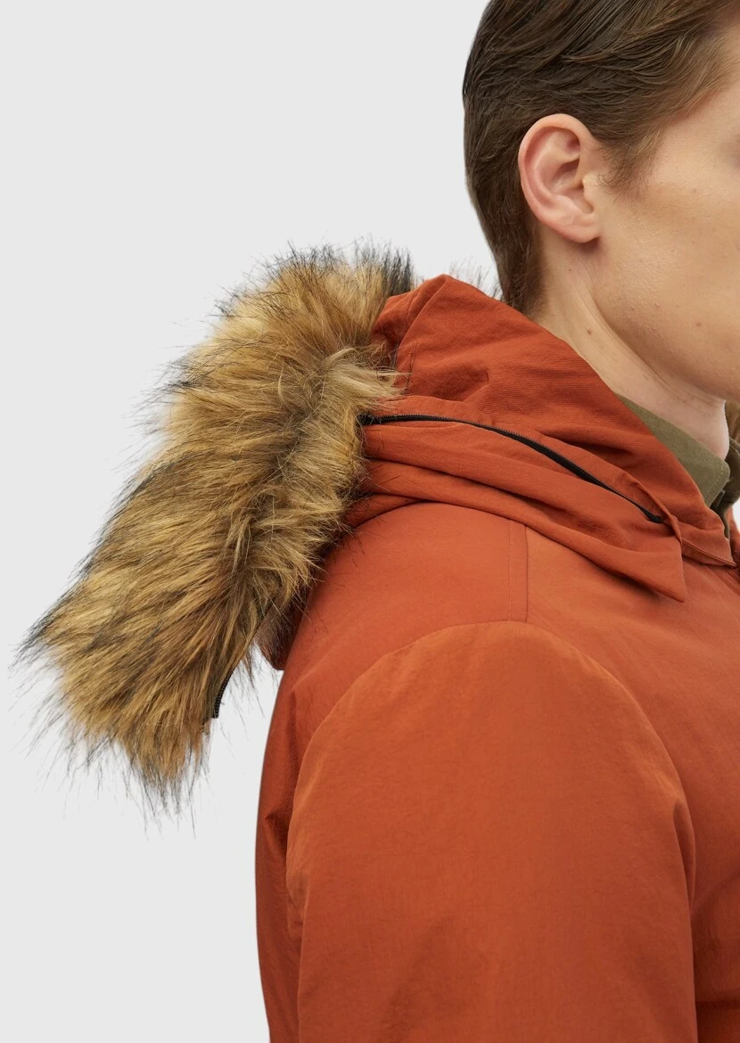 Kiremit Regular Fit Kapüşonlu Casual Dokuma Kaban - 6