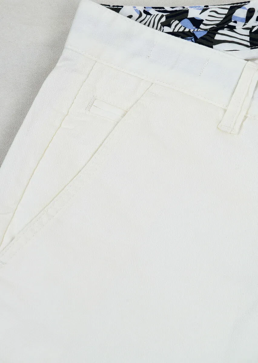 Kırık Beyaz Düz Dokuma Dinamik Casual Pamuk Karışımlı Pantolon - 2