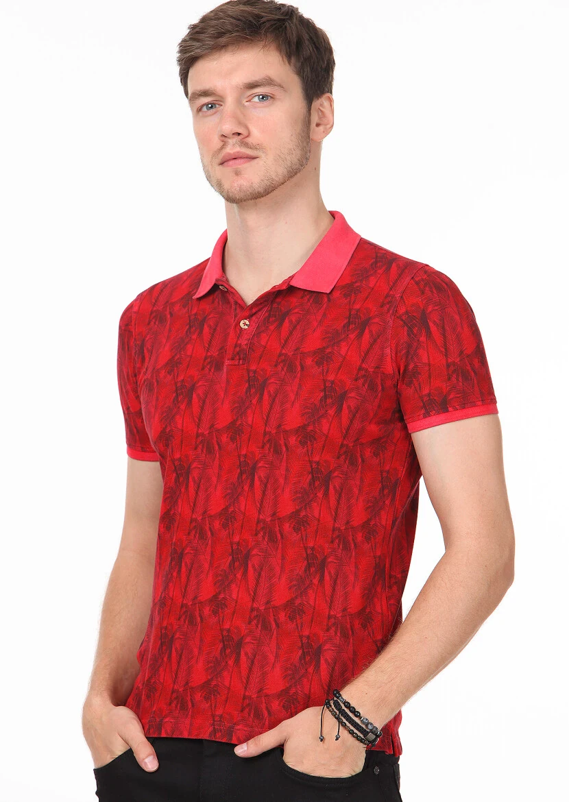 Kırmızı Düz Polo Yaka %100 Pamuk T-Shirt 