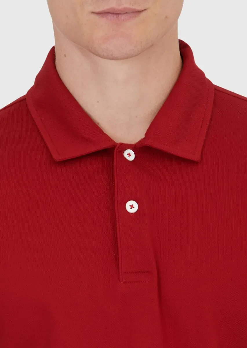 Kırmızı Düz Polo Yaka %100 Pamuk T-Shirt - 3