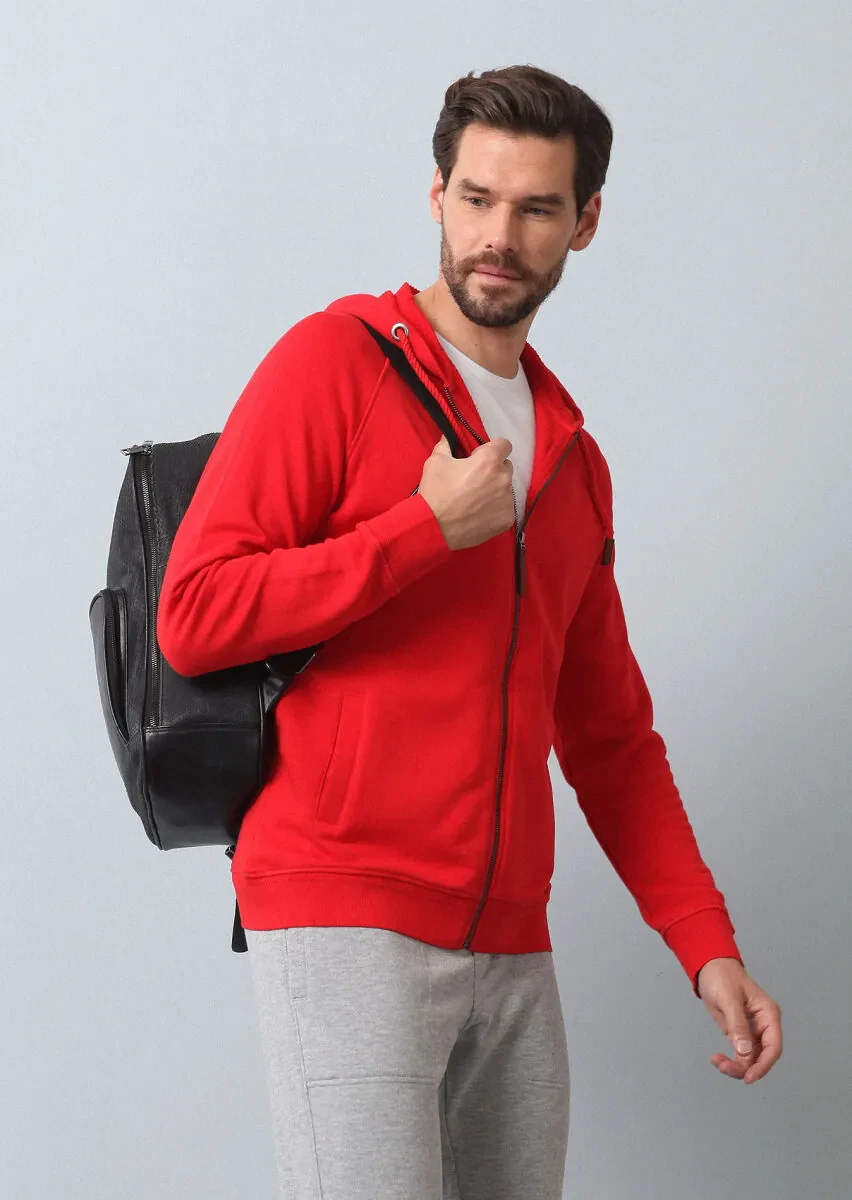Kırmızı Kapüşonlu Sweatshırt - 1