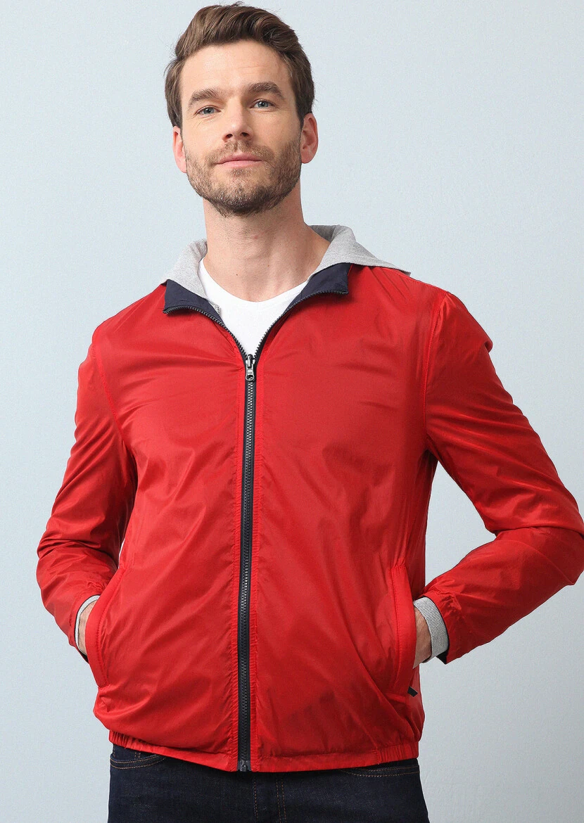 Kırmızı Regular Fit Dik Yaka Casual Dokuma Mont - 1