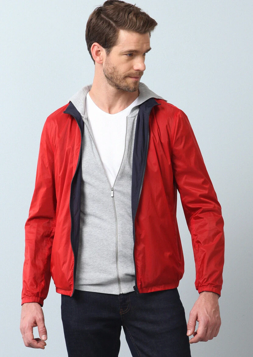 Kırmızı Regular Fit Dik Yaka Casual Dokuma Mont - 3