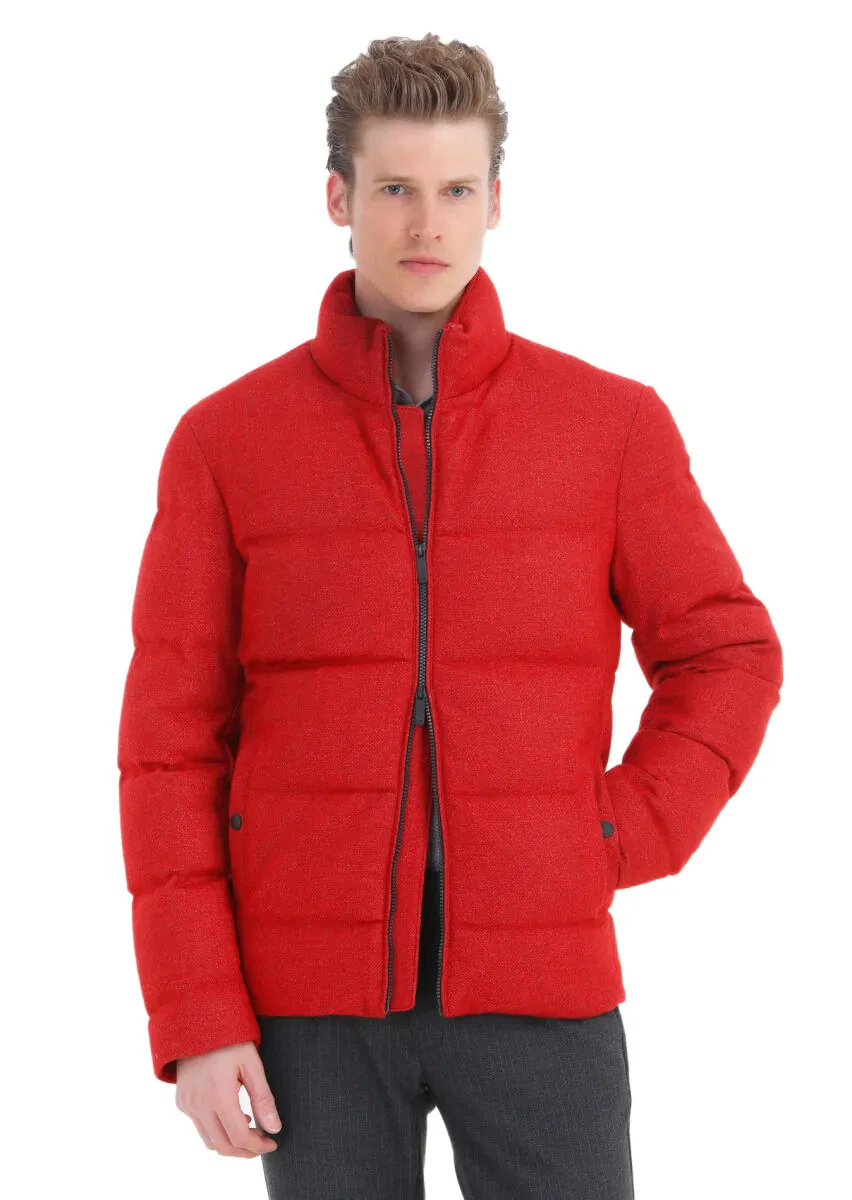 Kırmızı Regular Fit Dik Yaka Casual Dokuma Mont - 4