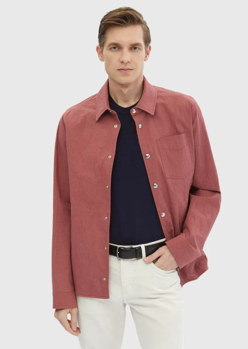 Kırmızı Regular Fit Gömlek Yaka Casual Dokuma Mont - 3