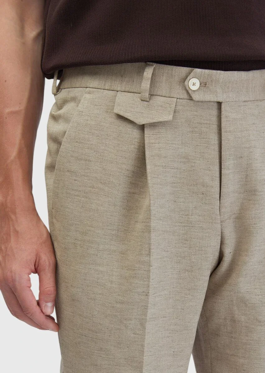 Koyu Bej Düz Kumaş Regular Fit Casual Pamuk Karışımlı Pantolon - 3