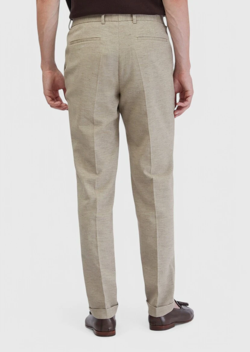 Koyu Bej Düz Kumaş Regular Fit Casual Pamuk Karışımlı Pantolon - 4