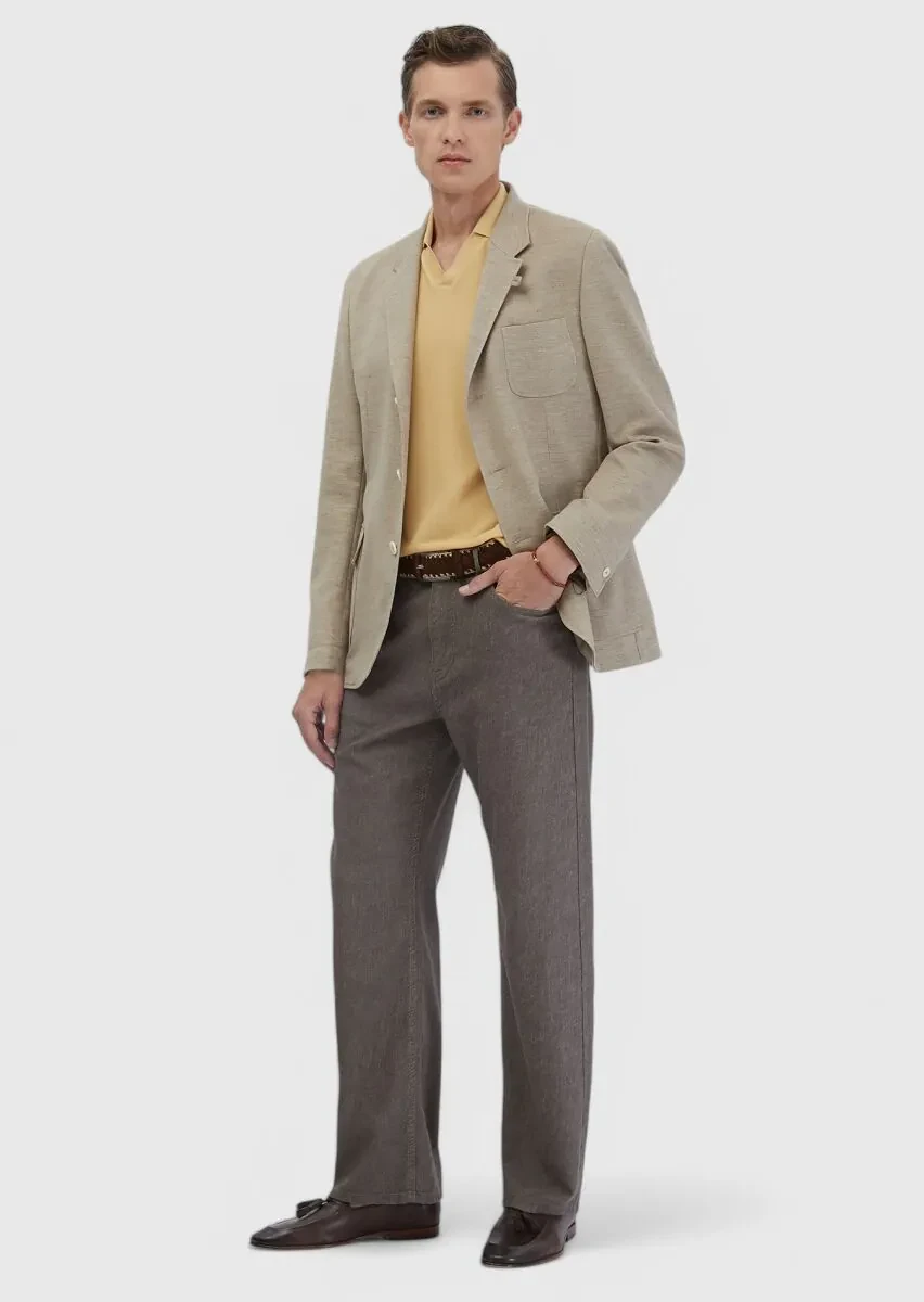 Koyu Bej Düz Shirt Shoulder Slim Fit Pamuk Karışımlı Ceket - 2