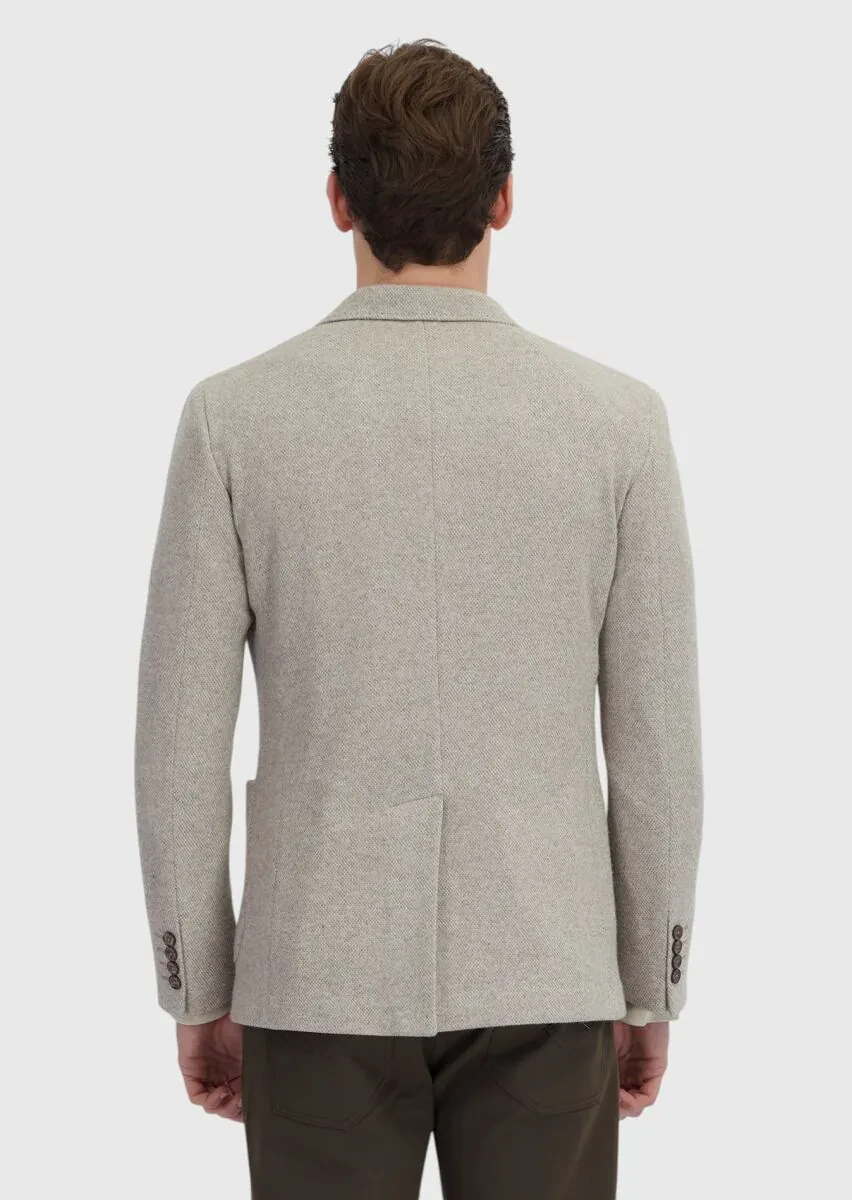 Koyu Bej Düz Yün Karışımlı Örme Ceket - 5