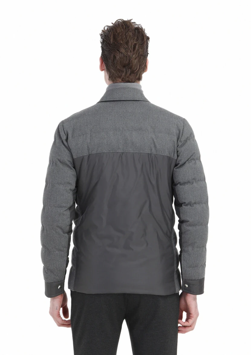 Koyu Gri Comfort Fit Gömlek Yaka Casual Dokuma Mont - 7