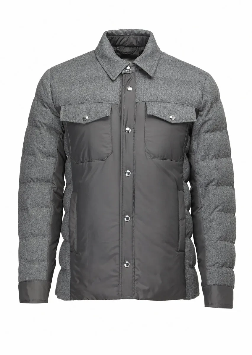 Koyu Gri Comfort Fit Gömlek Yaka Casual Dokuma Mont - 8