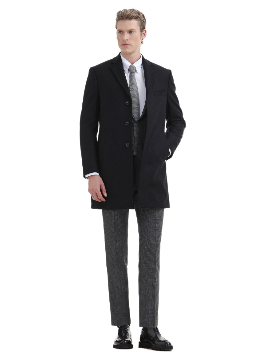 Koyu Gri Desenli Zeroweight Slim Fit %100 Yün Takım Elbise - 3