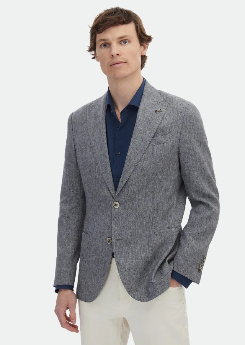 Koyu Gri Desenli Zeroweight Slim Fit Pamuk Karışımlı Ceket - RAMSEY