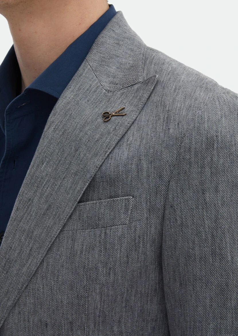 Koyu Gri Desenli Zeroweight Slim Fit Pamuk Karışımlı Ceket - 5