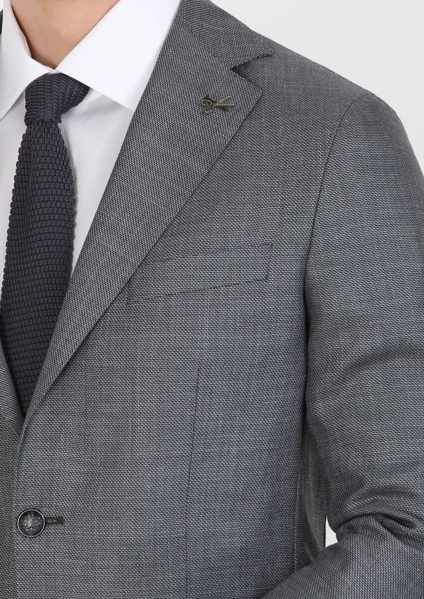 Koyu Gri Düz Comfort Fit İpek Karışımlı Ceket - 2