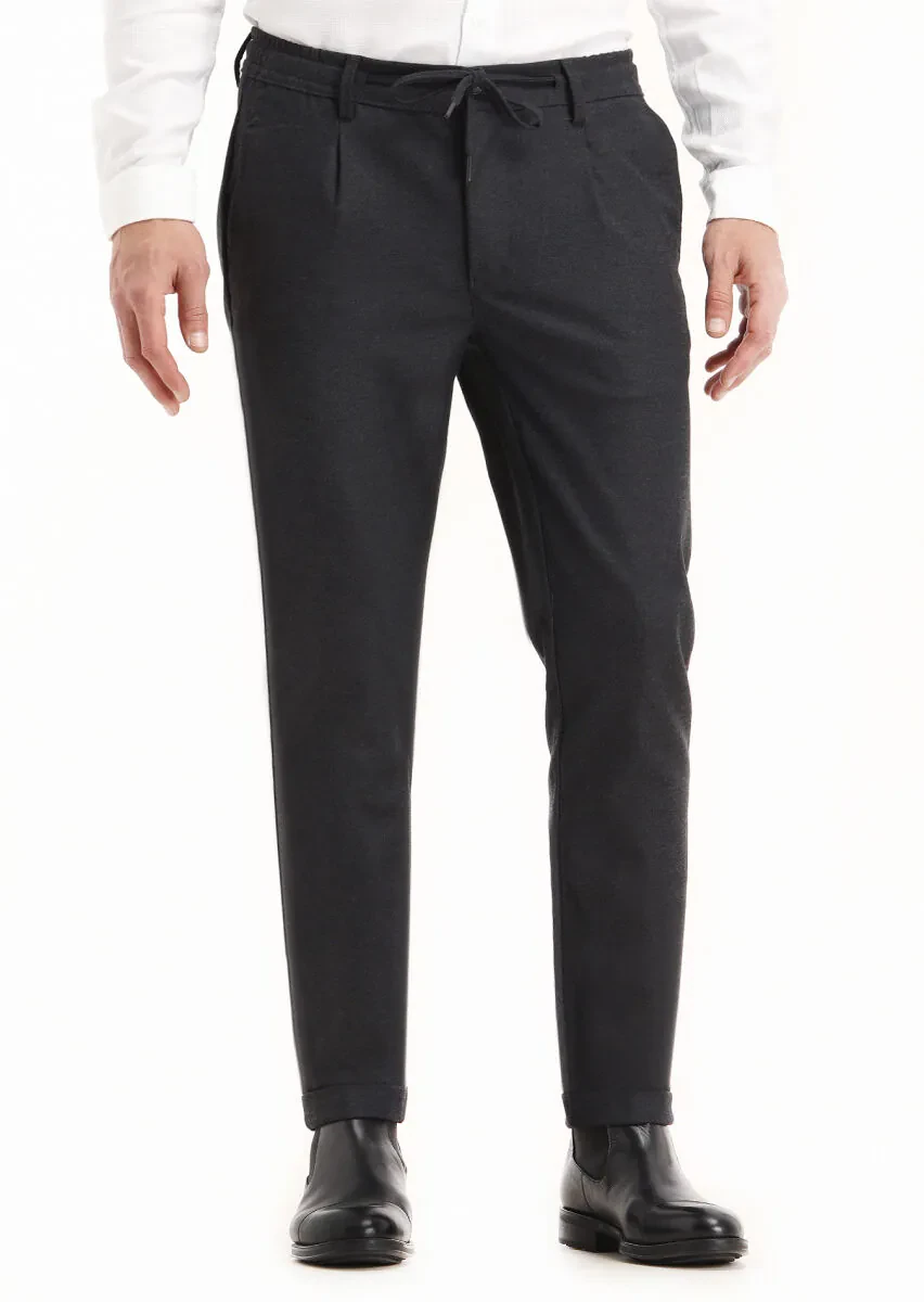 Koyu Gri Düz Dokuma Jogging Fit Casual Pantolon - 2