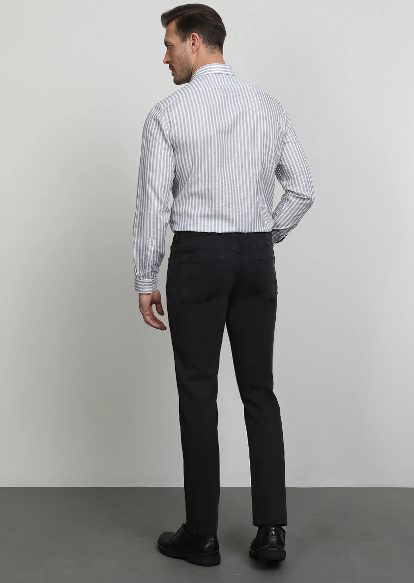 Koyu Gri Düz Dokuma Slim Fit Casual Pamuk Karışımlı Pantolon - 4