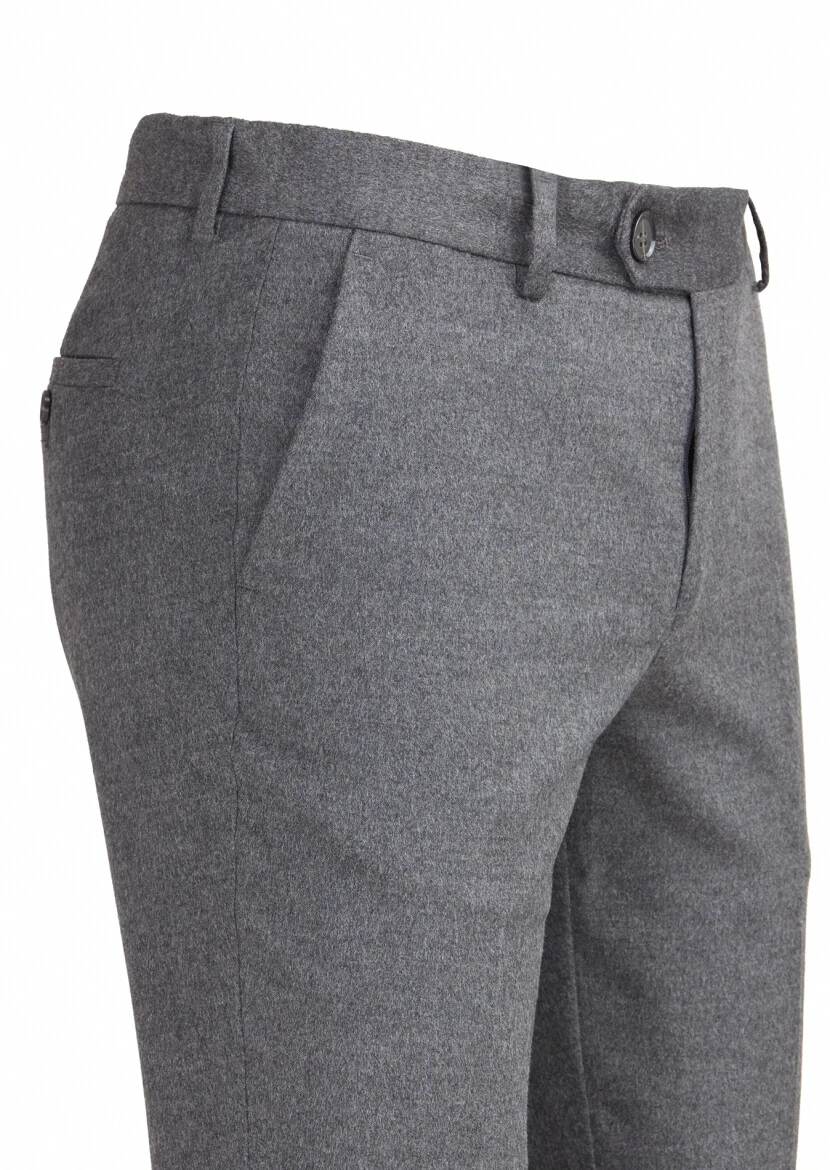 Koyu Gri Düz Dokuma Slim Fit Klasik Pantolon 